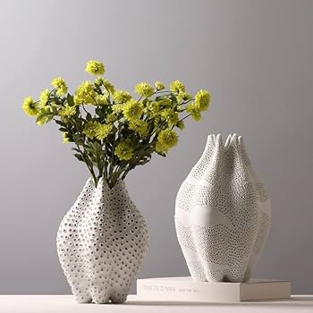 Amazon.co.jp: 花瓶 陶器の花瓶 穴が空いた ドット柄 手作り陶器